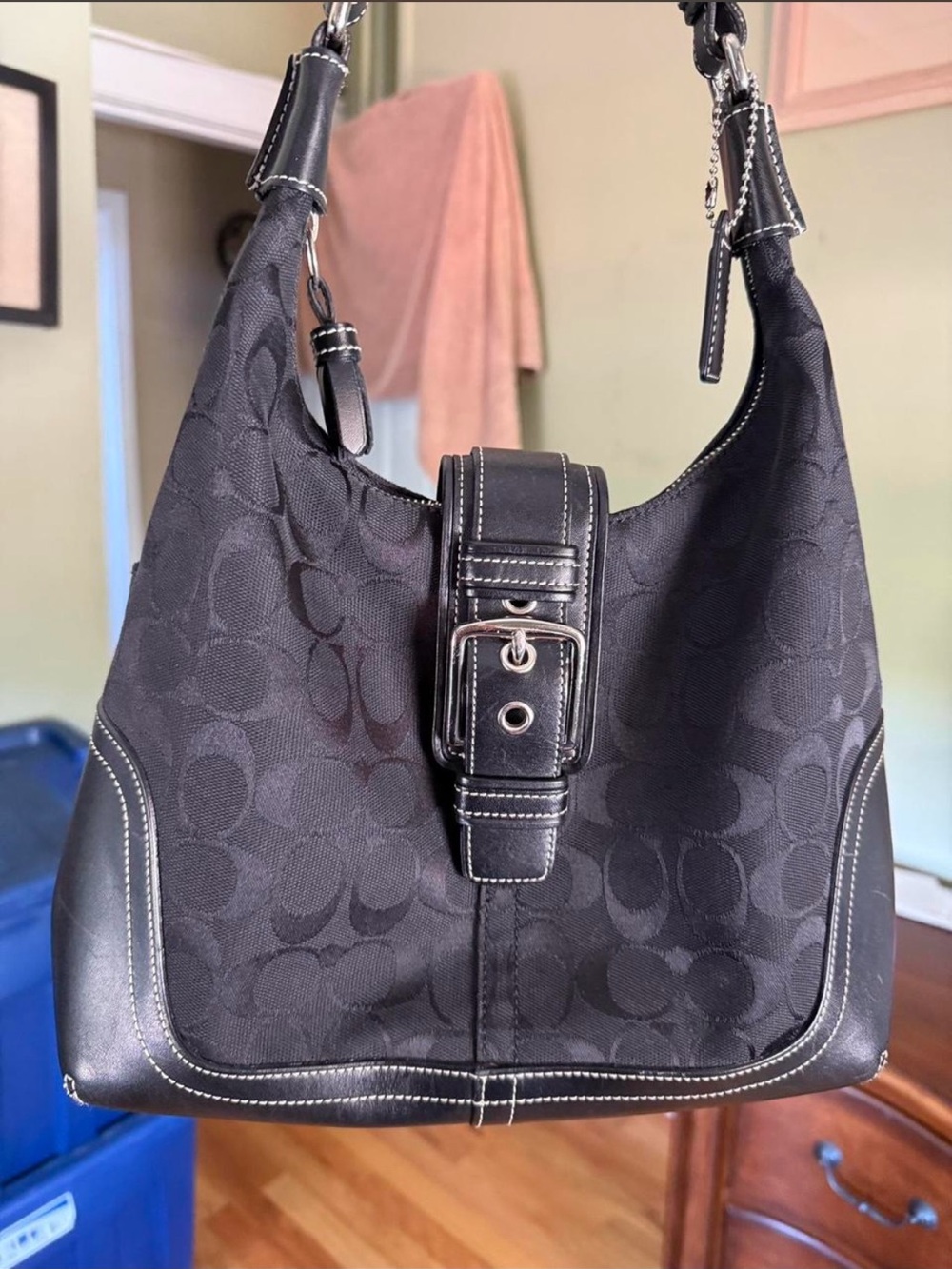 Coach Black Signature Buckle Hobo Bag